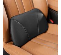 POKSRI Genuine Cowhide Leather Lumbar Support Pillow,8.7x15.5 Memory Foam True Cow Leather Drive car Back Pillows,seat,Office,Rest,Improve Posture(Black,1p)