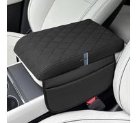POKSRI Model Y&3 Center Console Armrest Cover Fit 2026, Thick 1.77in, Matte suede-Leather Tesla Model 3(24-26)&Y(26) Arm Rest Pad with Side Storage Pocket, Improving Support Cushion, Console Protector