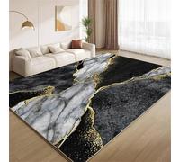 POKXAEU Black Gold Marble Area Rugs Doormat Gold Striped Marble Indoor Entryway Rugs Soft Faux Wool Non Slip Washable Floor Mat Accent Carpet for Living Room Front Door Hallway Decor 90x120cm