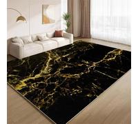 POKXAEU Black Gold Marble Area Rugs Luxurious Gold Stripes Faux Wool Short Pile Rugs Washable Non Slip Carpet No Shedding Easy Care for Living Room Bedroom Kid's Room Office Hallway 180x240cm