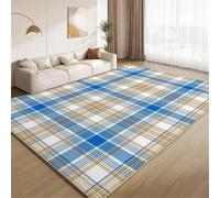 POKXAEU Blue Brown Tartan Area Rugs Vintage Buffalo Check Washable Living Room Bedroom Rugs Soft Non Slip No Shedding Short Pile Carpet for Nursery Farmhouse Home Floor Hallway 120x150cm