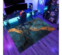 POKXAEU Blue Gold Marble Area Rugs Modern Golden Crackle Faux Wool Short Pile Rugs Washable Non Slip Carpet No Shedding Easy Care for Living Room Bedroom Kid's Room Office Hallway 180x240cm