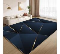 POKXAEU Dark Blue Gold Area Rugs Illusion Golden Geometric Non Slip Non Shedding Floor Carpet Soft Low Pile Rugs for Living Room Bedroom Kitchen Office Dining Room Hardwood Floor 160x200cm