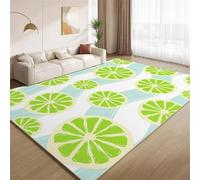 POKXAEU Fresh Green Lemon Area Rugs Blue And White Wavy Stripes Faux Wool Living Room Rugs Washable Non Slip Floor Carpet No Shedding Easy Care for Bedroom Nursery Office Hallway Decor 180x270cm