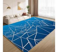 POKXAEU Modern Blue White Area Rugs White Line Geometry Washable Living Room Bedroom Rugs Soft Non Slip No Shedding Short Pile Carpet for Nursery Farmhouse Home Floor Hallway 120x150cm