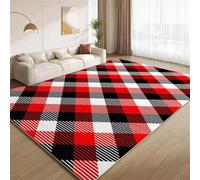 POKXAEU Vintage Red Tartan Area Rugs Doormat Abstract Geometric Stripes Indoor Entryway Rugs Soft Faux Wool Non Slip Washable Floor Mat Accent Carpet for Living Room Front Door Hallway Decor 90x120cm