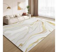 POKXAEU White Gold Marble Area Rugs Doormat Golden Wavy Stripes Indoor Entryway Rugs Soft Faux Wool Non Slip Washable Floor Mat Accent Carpet for Living Room Front Door Hallway Decor 90x120cm