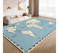 POKXAEU World Map Area Rugs Vintage Blue Map Faux Wool Short Pile Rugs Washable Non Slip Carpet No Shedding Easy Care for Living Room Bedroom Kid's Room Office Hallway 180x240cm