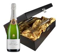 Pol Roger Brut Reserve Champagne and Flutes in Wooden Hinged Presentation Box 75cl 12.5% abv