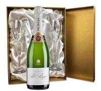 Pol Roger Brut Reserve Champagne in Gold Presentation Set With Flutes | 75cl 12.5% abv