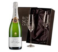 Pol Roger Brut Reserve Champagne with 2 Royal Scot Diamante Flutes 75cl 12.5% abv