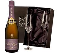 Pol Roger Brut Rose Vintage Champagne 75cl with 2 Royal Scot Diamante Flutes 75cl 12.5% abv