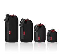 POLAM-FOTO 4 Pack Thick Lens Pouch Set for Protect DSLR Camera Len, Lens Case Neoprene with Soft Thick Black Plush Inside for Canon, Nikon, Tamron, Sigma, Pentax, etc.