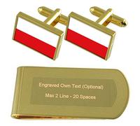 Poland Flag Gold-tone Cufflinks Money Clip Engraved Gift Set