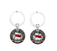 Poland Flag Keychain 2 Pack, Alloy Glass Polish Eagle “First to Fight” Key Ring, Polska Souvenir Gift for Men Women Collectible