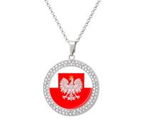 Poland Flag with White Royal Ea-gles Fashion Diamond Round Pendant Necklace Multicolored Necklaces Gift for Wife Mother Girlfriend