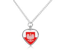 Poland Flag with White Royal Ea-gles Pet Ashes Necklace Heart Urn Necklaces for Dog Cat Cremation Jewelry Memorial Keepsake