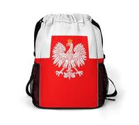 Poland Flag with White Royal Ea-gles Trendy Drawstring Backpack with Shoes Compartment Gym Bag Beach Cinch for Women Men