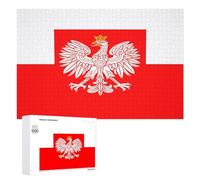 Poland Flag with White Royal Ea-gles Wooden Jigsaw Puzzle for Adults Creative Fun Puzzles Gift for Friend Family 1000 PCS