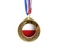 Poland National Flag Soccer Football Gold Award Winner Medal First Place Ribbon