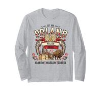 Poland Polish Pride White Eagle, Bison, Wawel Castle Vintage Long Sleeve T-Shirt