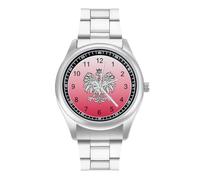 Poland Polish Red Flag White Eagle Mens Watches Simplicity Watch Stainless Steel Band
