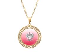 Poland Polish Red Flag White Eagle Round Pendant Necklace Diamond Edging Brilliant Personalized Jewelry Gifts for Women Golden-style