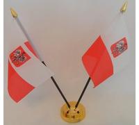Poland Polish State Eagle 2 Flag Desktop Table Display With Gold Base