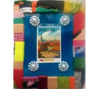 Poland Warsaw Handmade Fridge Magnet, handmade Colourful Mosaic Design with Pearl Embellishments, 6x7 cm approximately