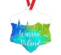 Poland Warsaw Skyline Xmas Tree Ornaments Poland Warsaw Watercolor Art Christmas Ornament 2022 Colorful City Landscape Xmas Keepsake Gifts Ceramic Xmas Tree Decoration