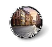 Poland's Historic Center Street Brooch with Button Design, Funny Backpack Pins for Women, Personalized Brooch Pins for Men, Round Badge for Hat, Cute Badge Holders for Activity