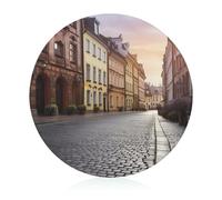 Poland's Historic Center Street Cutting Board for Restaurant, Tempered Glass Chopping Board for Kitchen, Round Board for Countertop, Non-Slip Vegetable Cutting Boards for Hotel, 7.9 In