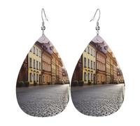 Poland's Historic Center Street Earrings for Women Teardrop Dangle Earrings Boho Lightweight Unique Leather Earrings Fashion Pendant for Birthday Gift Fashion Jewelry