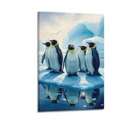 Polar Animals Emperor Penguins Snowy Landscape Sunlight Glow Poster Decorative Canvas Family Bedroom Artwork Picture Painting 16x24inch(40x60cm)