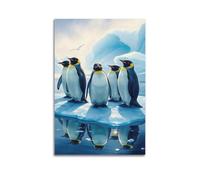 Polar Animals Emperor Penguins Snowy Landscape Sunlight Glow Poster Decorative Canvas Family Bedroom Artwork Picture Painting 12x18inch(30x45cm)