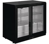 Polar Back Bar Cooler with Sliding Doors in Black with LED Lighting 198Ltr 230W