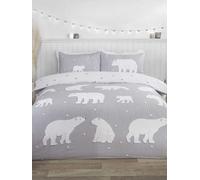 Polar Bear 100% Brushed Cotton Double Duvet Cover Set Grey