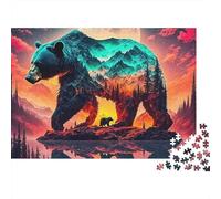 Polar Bear 1000-Piece Jigsaw Puzzle Bear Cosmic Mountain Fire Scene - Recycled Cardboard for Kids38x26cm/1000pcs
