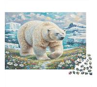 Polar Bear 1000 Piece Premium Cardboard Jigsaw Puzzle Polar Bear on Ice Challenging Puzzle Enthusiasts Adults Brain Teaser Mental Stimulation Solo Leisure Play 70x50cm/1000pcs