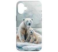 Polar Bear and Cubs On an Ice Floe, Snow Animals Case for iPhone 16 Plus