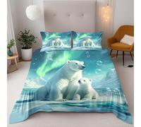 Polar Bear And Northern Lights Bedding Set For Kids Girls Super King 3 Pieces Duvet Cover 260X220Cm 3D Printed With 2 Pillowcases Microfiber Quilt Cover Zipper Teens Boys Room Decor