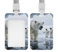 Polar Bear and Penguin ID Badge Holder Retractable Badge Reel Vertical Card Name Tag Holder with Breakaway Lanyard, ID Cards Holders Case for Nurse Security Staff Women Men