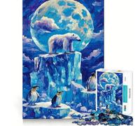 Polar Bear And Penguins on Ice 1000 Pieces Jigsaw Puzzles for Teenagers Enhance Memory Easy Leisure Firm Cut Wall Art Decor (38x52cm)