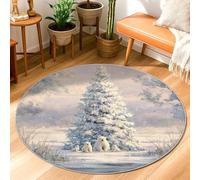 Polar Bear Area Rug, Winter Festive Christmastree Snow Christmas White Non-Slip Backing Indoor Doormat Round Throw Rug Non Shedding Bathroom Bedside Entryway Door Decor 3' X 3'