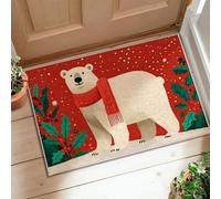 Polar Bear Area Rug, Winter Festive Holly Snowflakes Christmas Red Low Pile Doormat Rectangle Throw Rug Non Shedding Entryway Bathroom Laundry Room Decor 2' X 3'