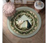 Polar Bear Area Rug, Winter Nature Penguin Holly Winter Green Non-Slip Home Floor Doormat Circle Print Accents Rug Entryway Bathroom Laundry Room Decor 4' X 4'