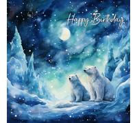 Polar Bear Art Birthday Square Card (Design 2) - Happy Gift For Her Him Friend Mum Dad Sister Brother Animal Cute Illustrated Wildlife Premium Quality Blank Inside Envelope