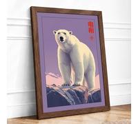 Polar Bear at Dawn Japandi Framed Wall Art Print A2 (59.4×42cm) Walnut, Wall Decor for Living Room, Bedroom, Office & Home, Ready to Hang, Art Gift