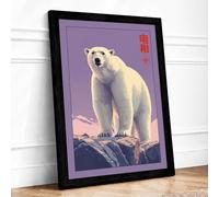 Polar Bear at Dawn Japandi Framed Wall Art Print A3 (42×29.7cm) Black, Wall Decor for Living Room, Bedroom, Office & Home, Ready to Hang, Art Gift