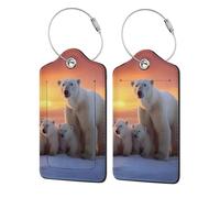 Polar Bear at Sunset Luggage Tag, Pu Leather Travel Luggage Tag Suitcase Tag Durable Steel Loop Suitcase Tags Identifiers